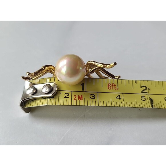Faux Pearl Rhinestone Gold Tone Metal Spider Shaped Pin Vintage Costume Jewelry - Picture 10 of 10